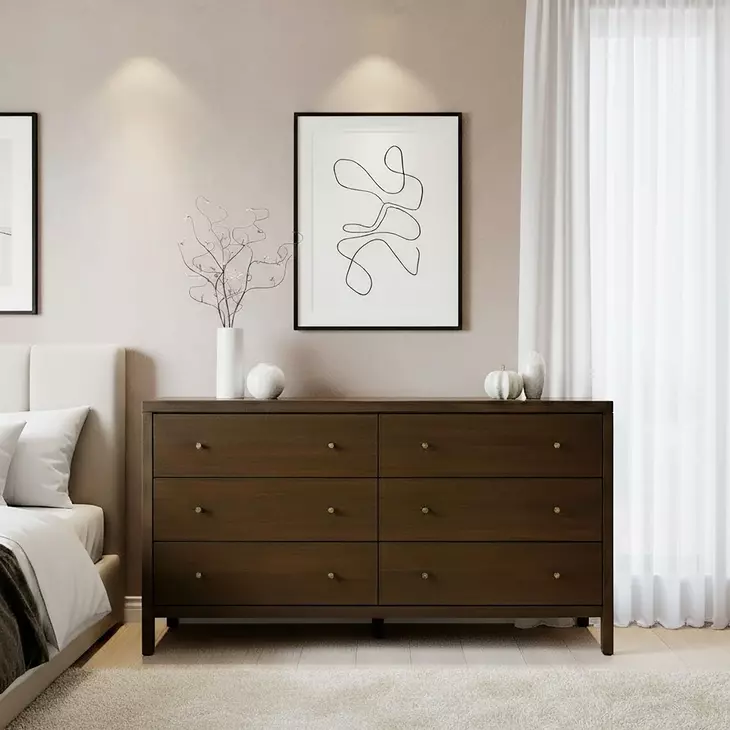 Mendel Walnut 6 Drawers Dresser