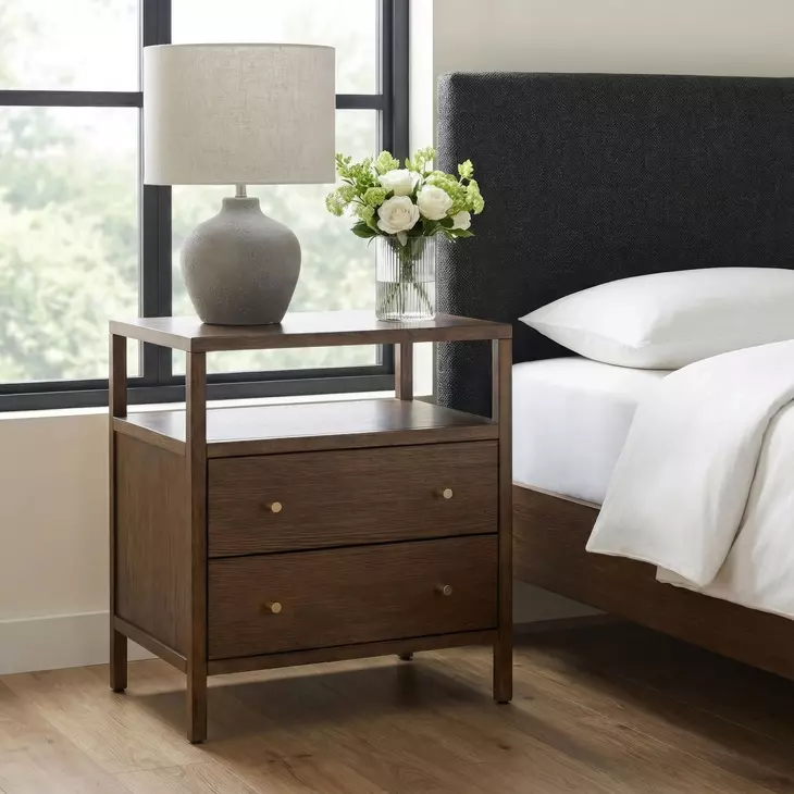 Mendel Walnut 2 Drawer Open Nightstand