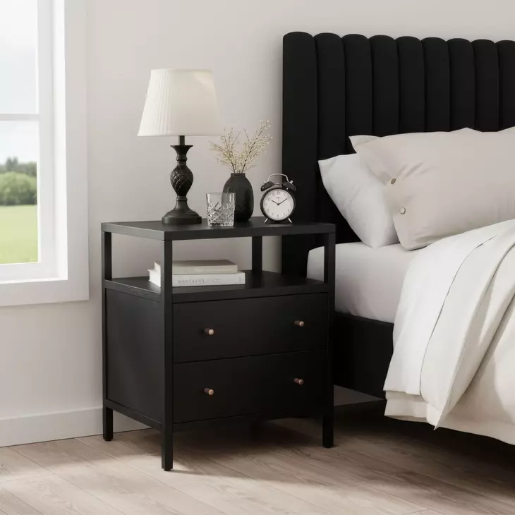 Mendel Black 2 Drawer Open Nightstand