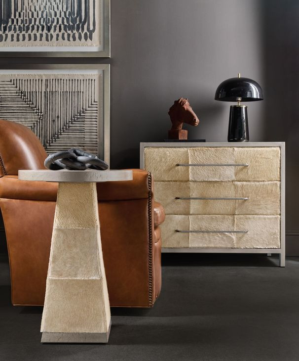 Melange Beige and Gray Upholstered 3 Drawer Accent Chest