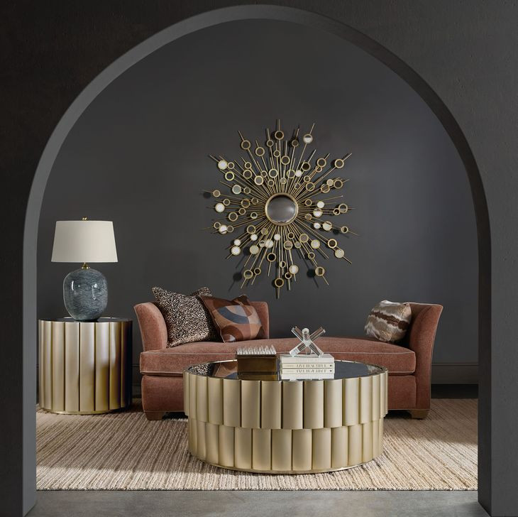 Horizon Gold and Gray Round Mirror Top End Table