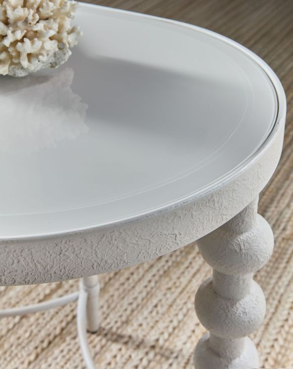 Horizon White Oval Glass Top End Table