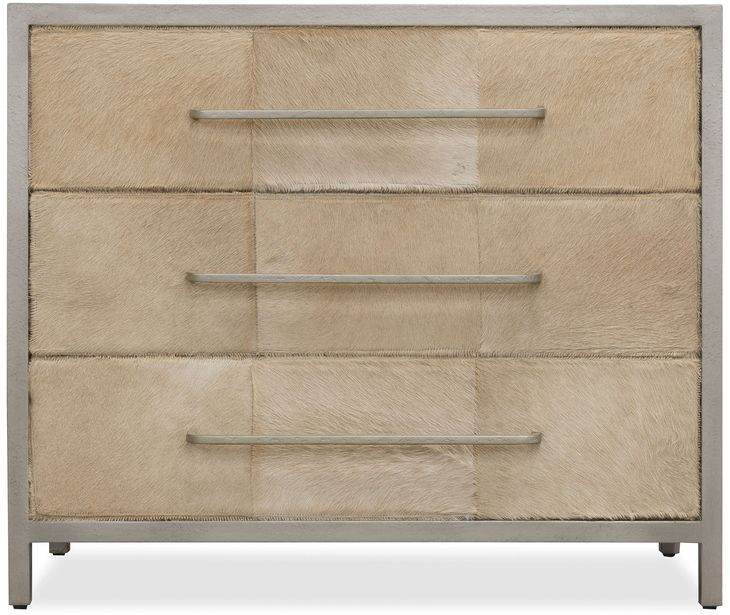 Melange Beige and Gray Upholstered 3 Drawer Accent Chest