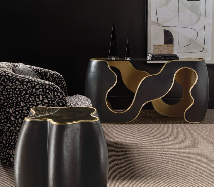 Melange Black and Gold 64" Glass Top Console Table