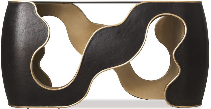 Melange Black and Gold 64" Glass Top Console Table