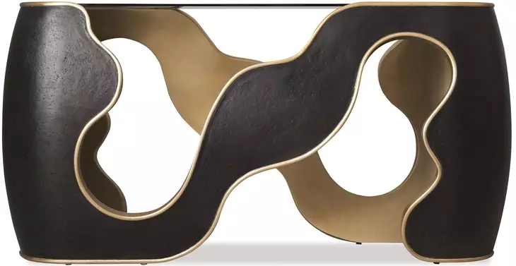 Melange Black and Gold 64" Glass Top Console Table