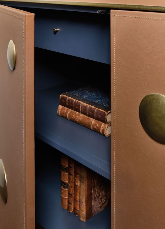 Melange Brown and Gold Upholstered 2 Door Hall Chest