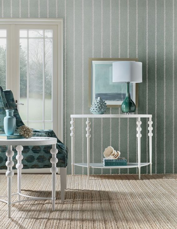 Melange White 44" Glass Top Demilune Console