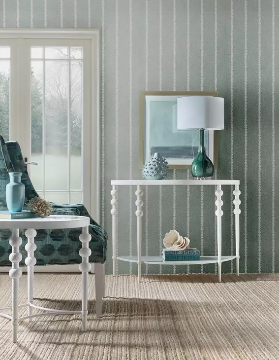 Melange White 44" Glass Top Demilune Console