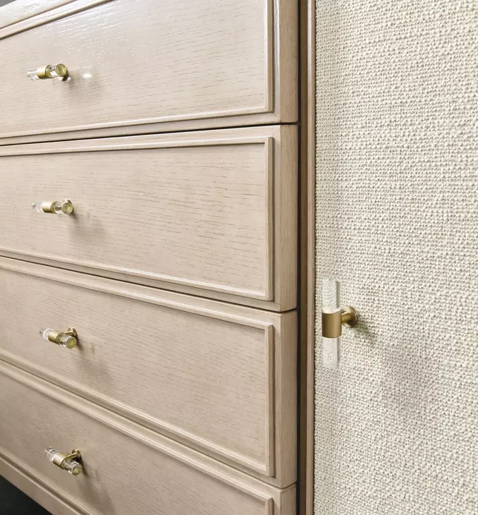 Melange Beige Upholstered 4 Drawer Dresser