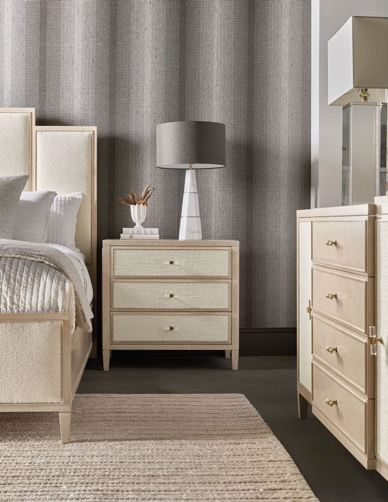 Melange Beige Upholstered Queen Panel Bed