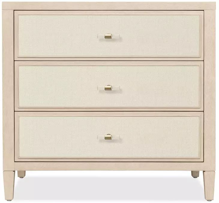 Melange Light Brown and Beige Upholstered 3 Drawer Nightstand with Integrated Charging