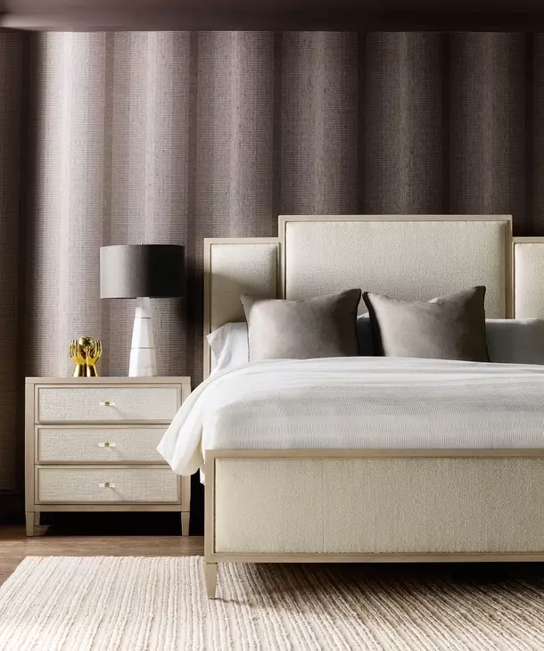 Melange Light Brown and Beige Upholstered 3 Drawer Nightstand with Integrated Charging