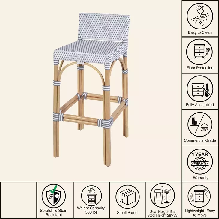 Serienna White and Gray Bar Stool