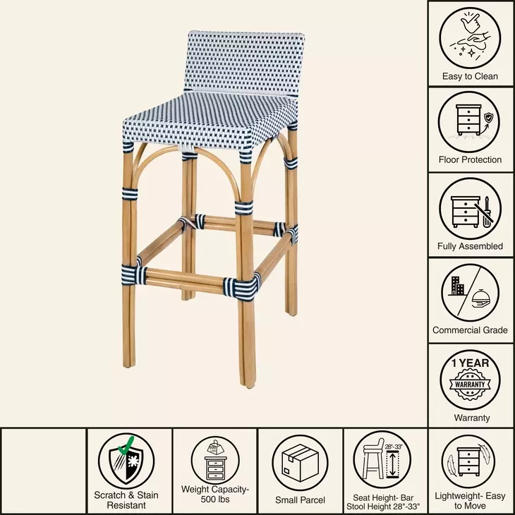 Serienna White and Navy Bar Stool