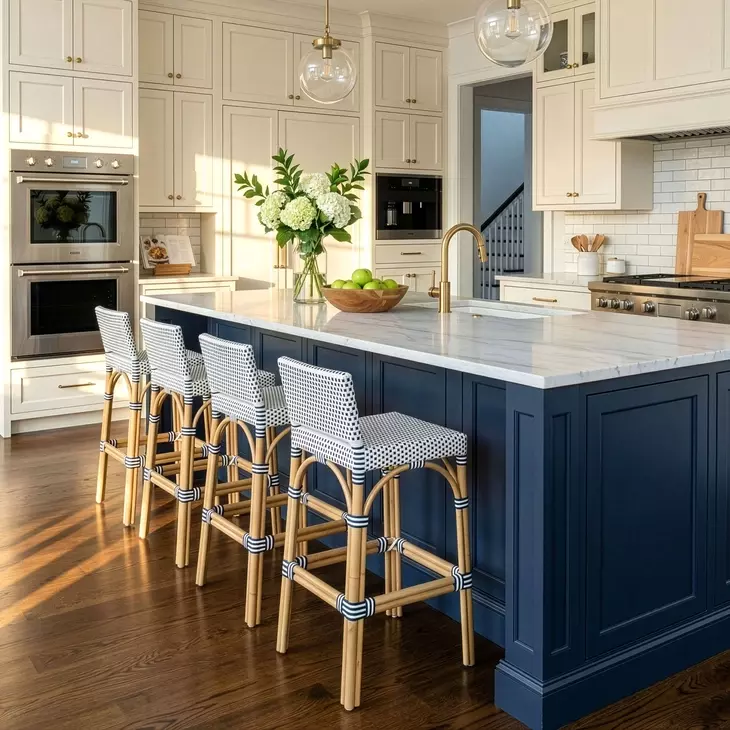 Serienna White and Navy Bar Stool