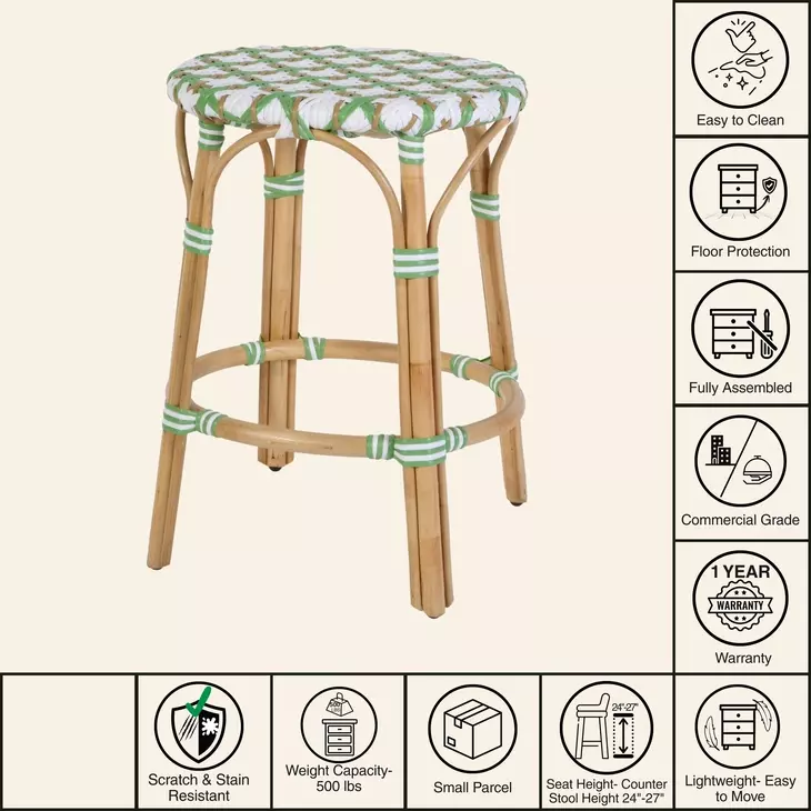 Ballito French White and Green Counter Height Stool