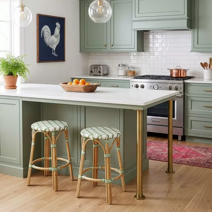 Ballito French White and Green Counter Height Stool