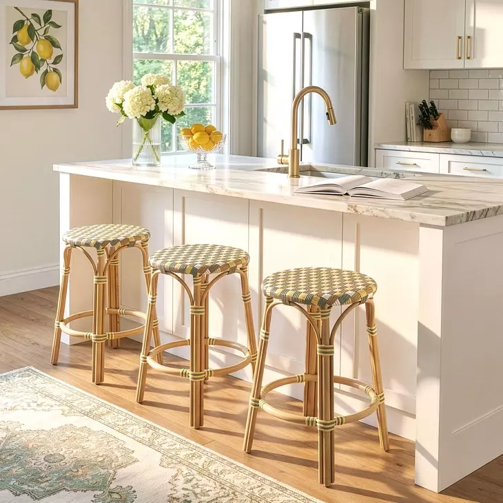 Ballito French Yellow and Brown Counter Height Stool