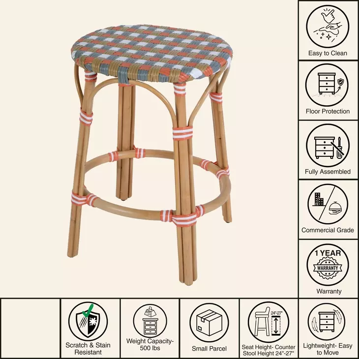 Ballito French Orange and Brown Counter Height Stool