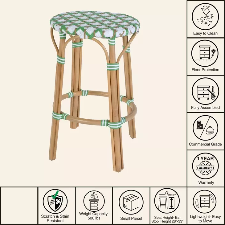 Ballito French White and Green Bar Stool