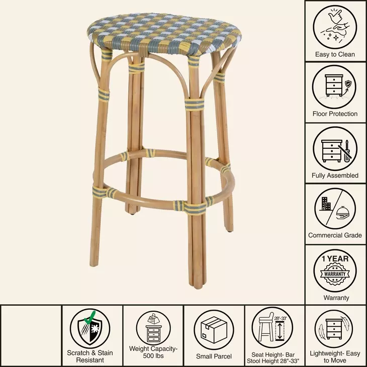 Ballito French Yellow and Brown Bar Stool