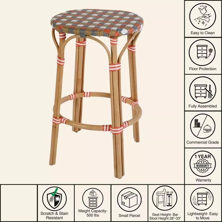 Ballito French Orange and Brown Bar Stool