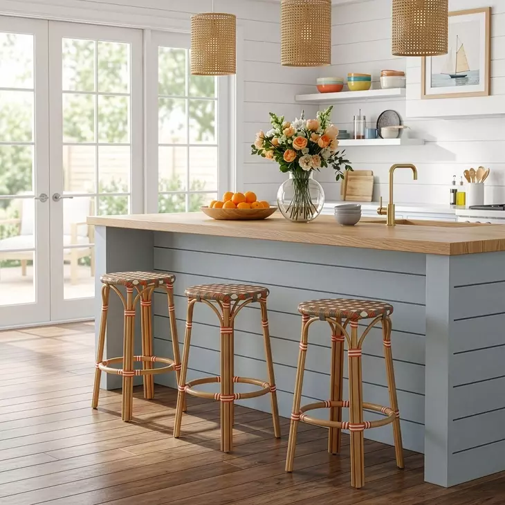 Ballito French Orange and Brown Bar Stool