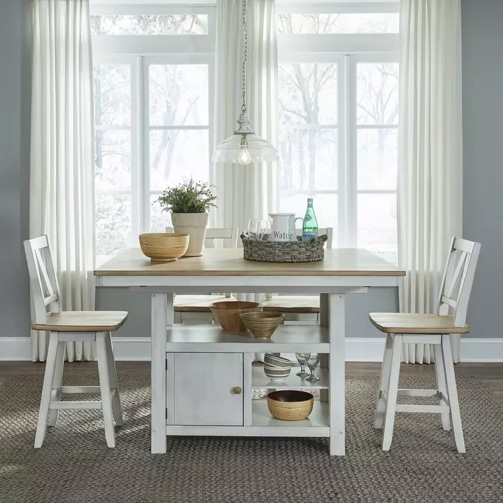 Harvest Fields Weathered White and Sandstone 5 Piece Extendable Gathering Dining Set
