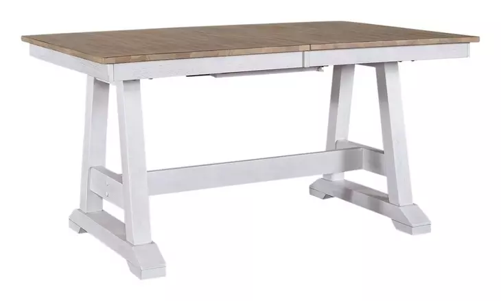 Harvest Fields Weathered White and Sandstone 5 Piece Extendable Trestle Dining Set