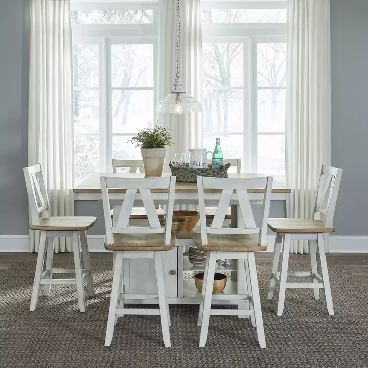 Harvest Fields Weathered White and Sandstone 7 Piece Extendable Gathering Dining Set