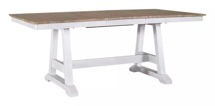 Harvest Fields Weathered White and Sandstone 7 Piece Extendable Trestle Base Dining Set