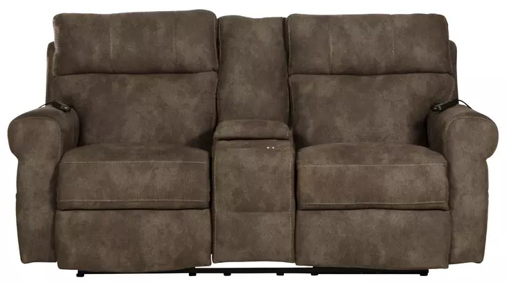 Tranquility Pewter Lay Flat Power Reclining Console 76" Loveseat with Power Lumbar and Heat Massage