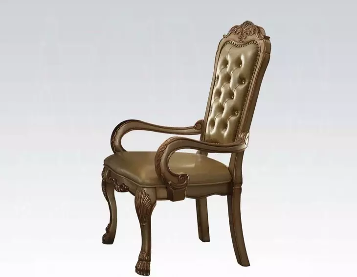 Dresden Gold Patina Upholstered Arm Chair with Nailhead Trim Set of 2