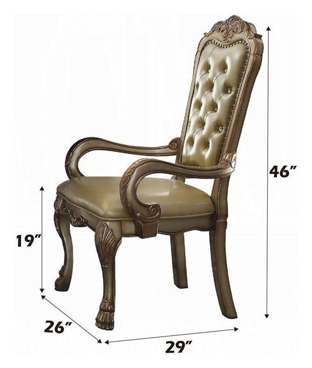 Dresden Gold Patina Upholstered Arm Chair with Nailhead Trim Set of 2