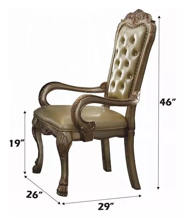 Dresden Gold Patina Upholstered Arm Chair with Nailhead Trim Set of 2