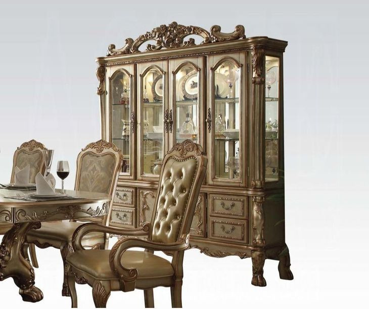 Dresden Gold Patina 6 Door Buffet and Hutch with LED