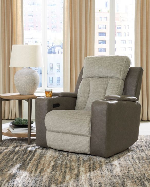 Point Clear Sisal Power Recliner with USB Charging and Lumbar Support