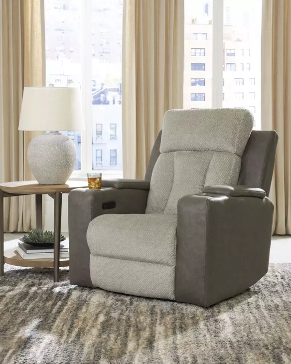 Point Clear Sisal Power Recliner with USB Charging and Lumbar Support