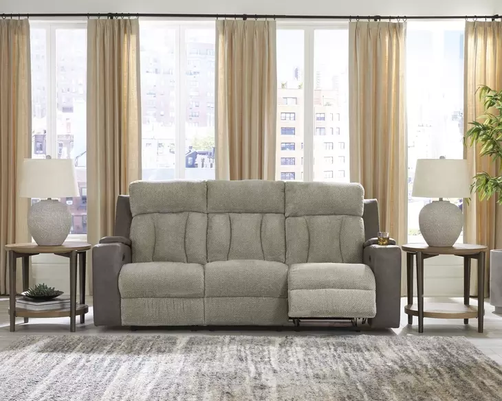 Point Clear Sisal 87" Power Reclining Sofa with USB Charging and LED
