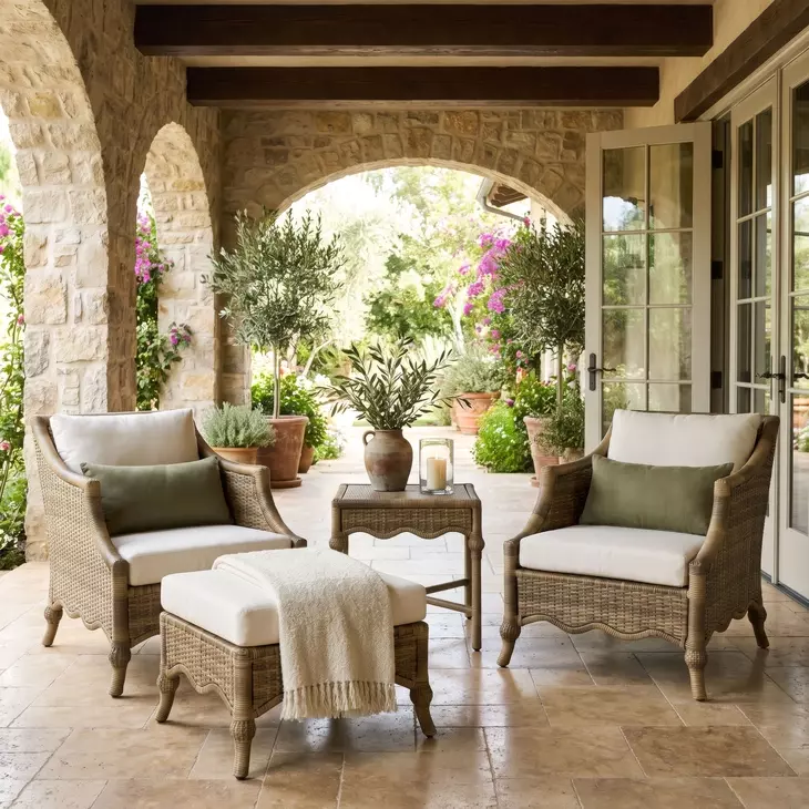 Scarlett Milk Chocolate Upholstered Outdoor Square Ottoman