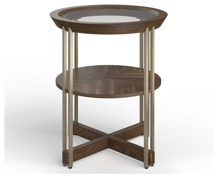 Elora Walnut and Tarnished Silver Round Glass Top End Table
