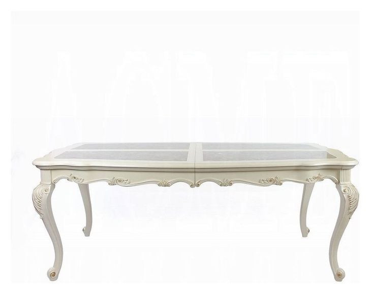 Chantelle Natural and Pearl Beige 96" Extendable Rectangular Marble Top Dining Table