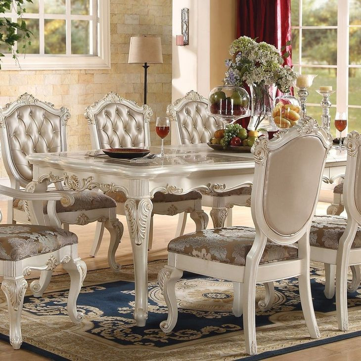 Chantelle Natural and Pearl Beige 96" Extendable Rectangular Marble Top Dining Table