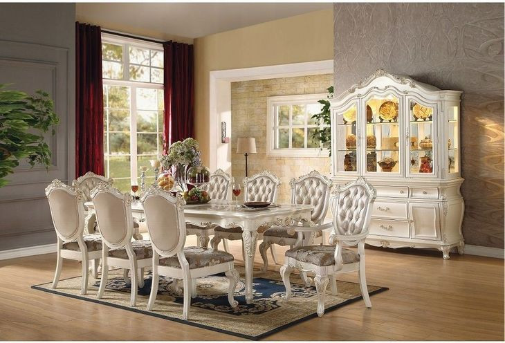 Chantelle Natural and Pearl Beige 96" Extendable Rectangular Marble Top Dining Table