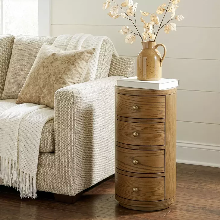Nora Light Natural Round 4 Drawer End Table