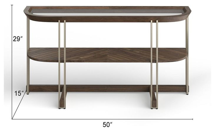 Elora Walnut and Tarnished Silver Demilune Glass Top Sofa Table