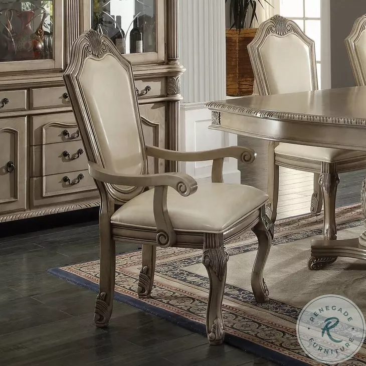 Chateau de Ville Synthetic Leather and Antique White Arm Chair Set of 2