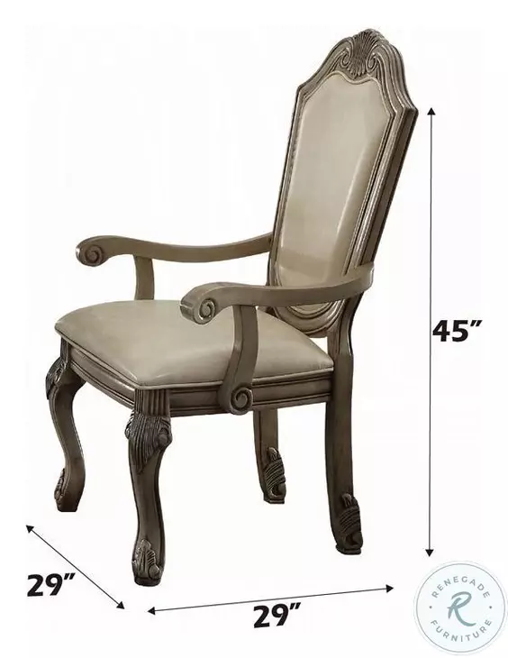 Chateau de Ville Synthetic Leather and Antique White Arm Chair Set of 2