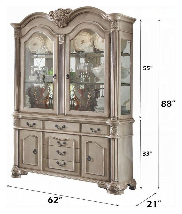 Chateau De Ville Antique White 4 Door Buffet and Hutch with LED